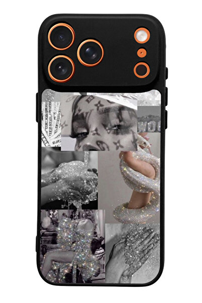 Spoyi iPhone 17 Pro Max Glossy Phone Case with Silver Sticker Design