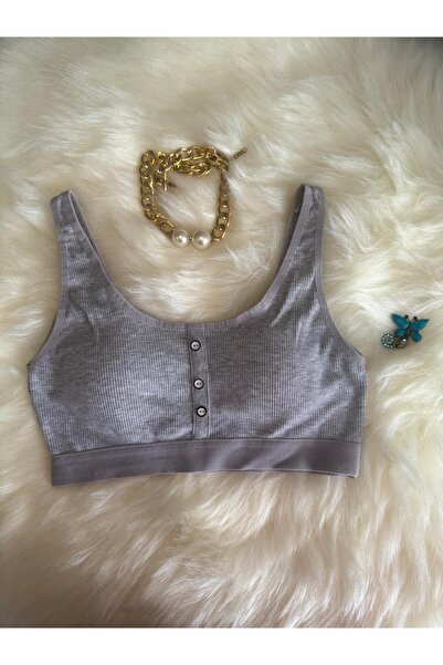 ACTRİS Ribbed Knit Button Padded Crop Bustier