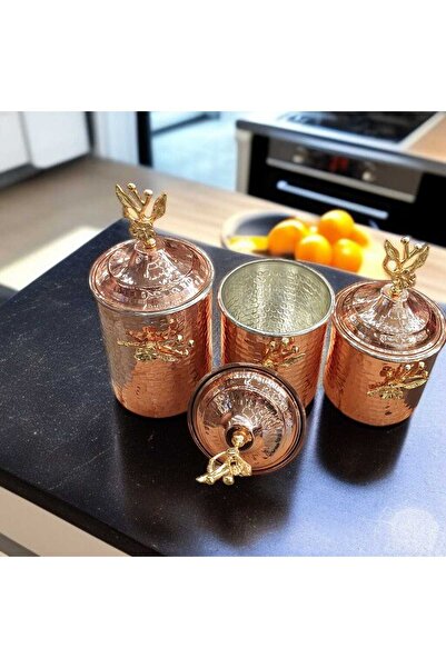 Bakır Center Copper Spice Bowl 3-Piece Japanese Rose Spice Bowl Set Copper Hammered Spice Bowl Copper Storage Container