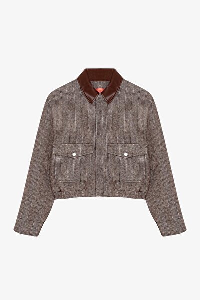 Quzu Balıksırtı Kaşe Matchli Ceket CKT01018 Kahve