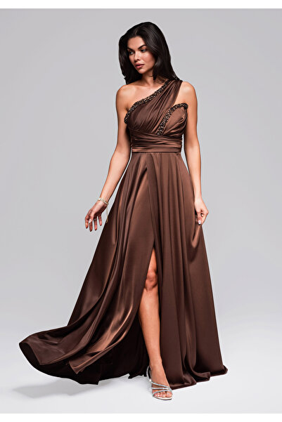 OMBRE Večerní šaty LA-OM-DLR252 hnědé