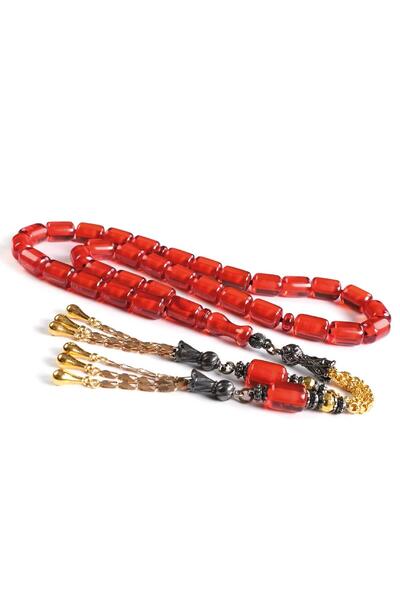 TESBİHCİBABA Large Size Capsule Blood Flower Fire Amber Prayer Beads