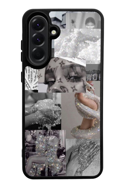 Spoyi Samsung A56 Compatible Glossy Phone Case with Silver Sticker Design