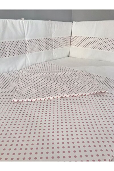 Jaju Baby طقم نوم للأطفال باللون العنابي المنقط مقاس 60×120، طقم غطاء لحاف وحماية للحواف 7 قطع