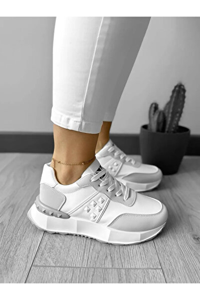Casual Women's sneakers made of eco-leather, casual, A01, White