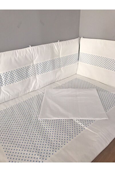 Jaju Baby طقم نوم أطفال أزرق منقط 60×120، طقم غطاء لحاف وحماية الحواف 7 قطع