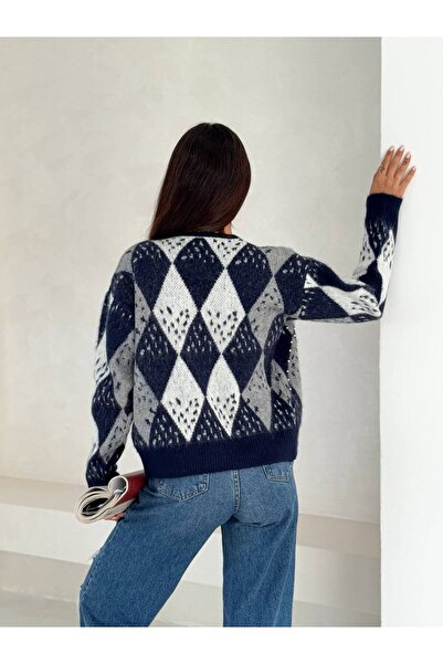 İLKCET MODA Baklava Patterned Beaded Knitwear Cardigan