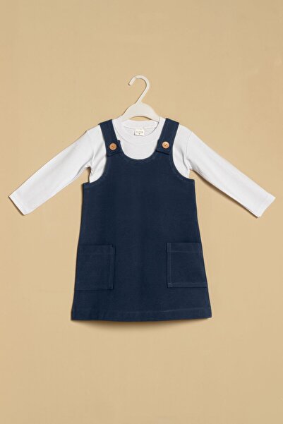 Montisu Kız çocuk Salopet Elbise 2'li Takım , % 100 Pamuklu