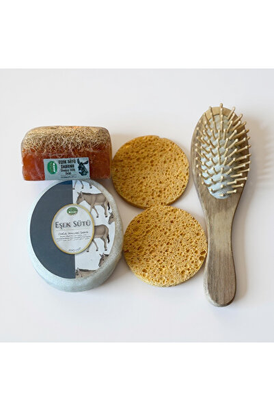 Doğal Kabak Lifi Sabun Süngerli Bambu Masaj Tarağı Peeling 4’lü Cilt Bakım set