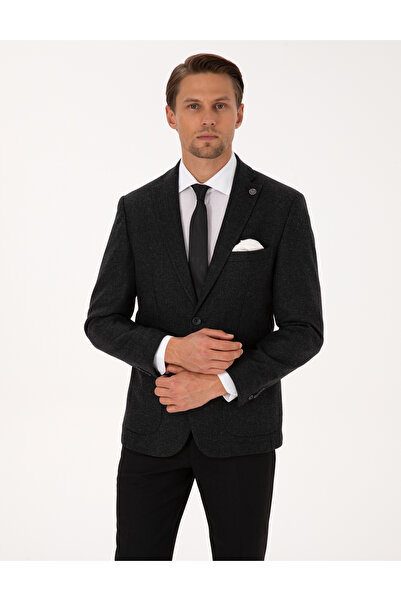 Pierre Cardin Anthracite Slim Fit Wool Blend Herringbone Jacket 50311215-Vr006