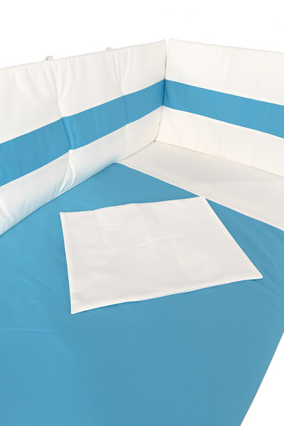 Jaju Baby طقم نوم أطفال أزرق وأبيض 60×120، طقم غطاء لحاف وحماية للحواف 7 قطع