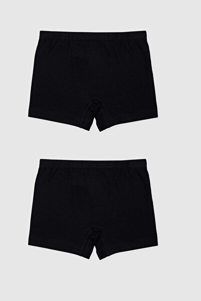 BAYKAR Erkek Çocuk Pamuklu Havlu Bel Düz Klasik Boxer 2'li Paket 3190 Siyah