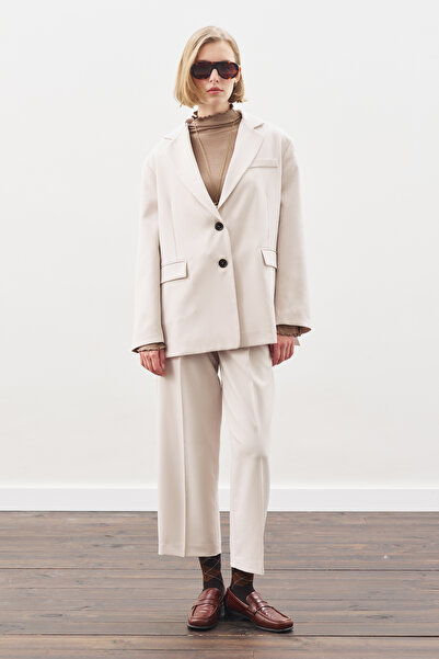 Manuka PİLE DETAYLI DÜZ KESİM PANTOLON BEJ