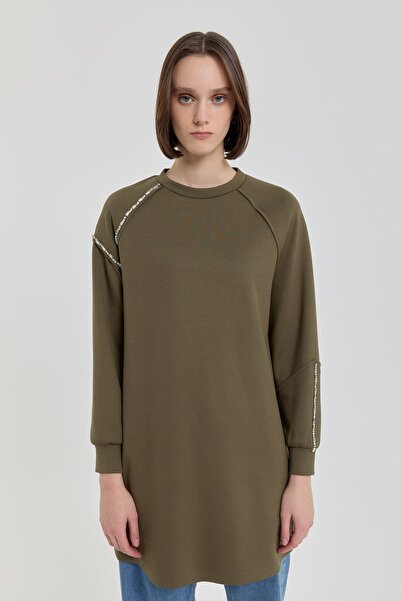 Nihan Taş Detaylı Örme Sweat Haki