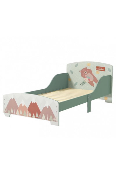 GINGER HOME Junior wooden bed 130x70 cm with protective sides Forest