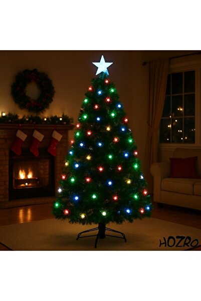 HOZRO Artificial Christmas Tree, 180 cm with Multicolor LED, Star and Metal Stand