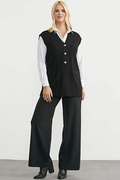 Sementa Buttoned Knit Vest with Pockets - Black