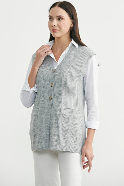 Sementa Buttoned Knit Vest with Pockets - Light Gray