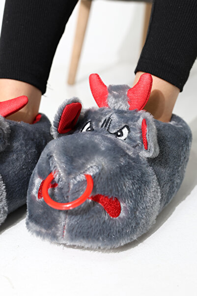 Wordex Animal B20 Bull Model Winter Women's Men's Slippers Indoor Silent Sole Slippers