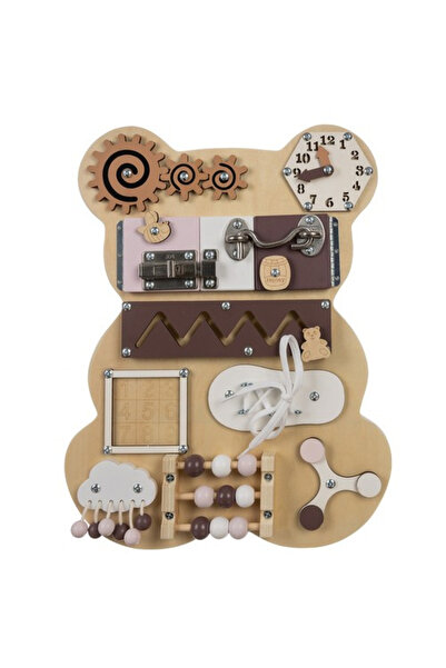 zola Sensory busy board, fine motor development, Montessori, teddy bear, 28 x 40cm