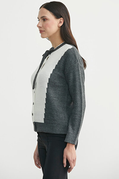 Sementa Wool Double Color Buttoned Knitwear Cardigan - Dark Gray
