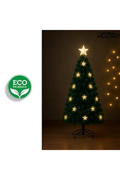 HOZRO Artificial Christmas tree 150 cm, decorated with stars, metal stand included, star-shaped top