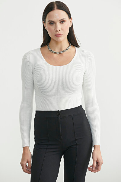 Sementa Fitilli Alttan Çıtçıtlı Triko Kazak - Kemik