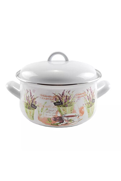 Perfect Home Cratiță emailată cu capac, model Lavandă, 20 cm