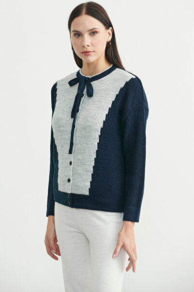 Sementa Wool Double Color Buttoned Knitwear Cardigan - Navy Blue