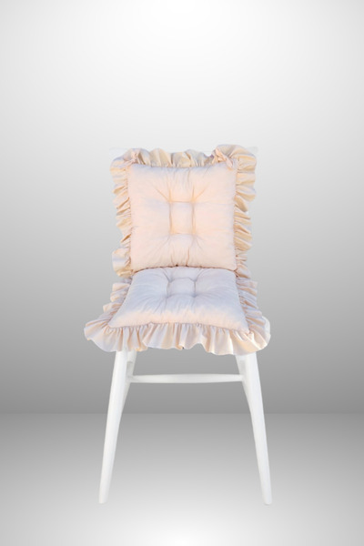 MİNDERHAN Backrested Fringed Chair Cushion (Set of 6) 45X45 cm Beige Color