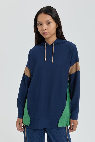Nihan Garnili Kapşonlu Sweat Lacivert