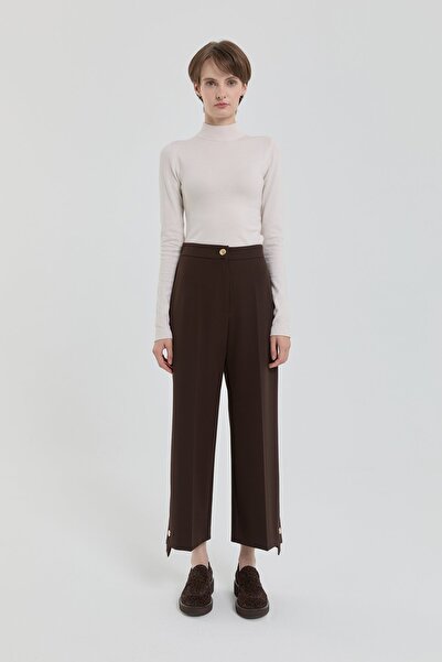 Nihan Boru Paça Double Pantolon Kahve