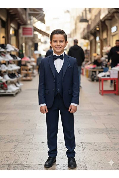 güncüoğlu Children's Armour Patterned Suit with a Vest, Shirt and a Bow Tie Included