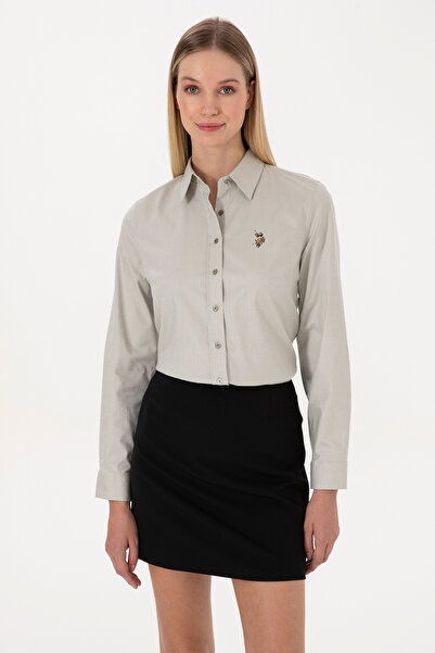 U.S. Polo Assn. Cămașă pentru femei, kaki deschis, cu mânecă lungă basic 5030...