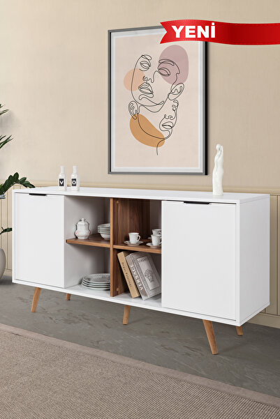 Evmo Home 4618 Sina 160 Cm ( AHŞAP AYAKLI , METAL KULPLU ) Konsol , Beyaz - S...