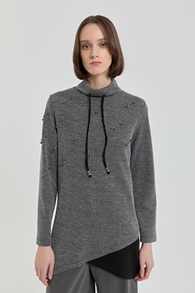 Nihan Metal Taşlı Örme Tunik Füme