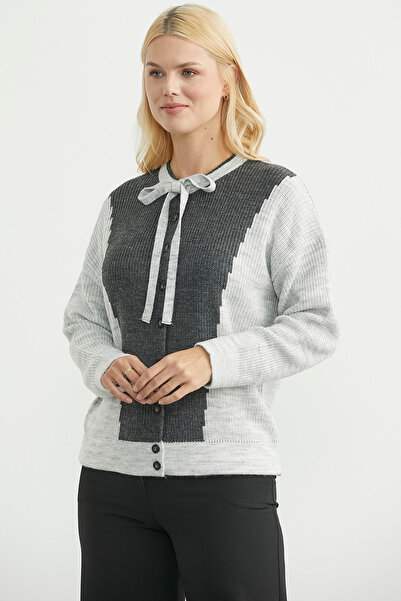 Sementa Wool Double Color Buttoned Knitwear Cardigan - Light Gray