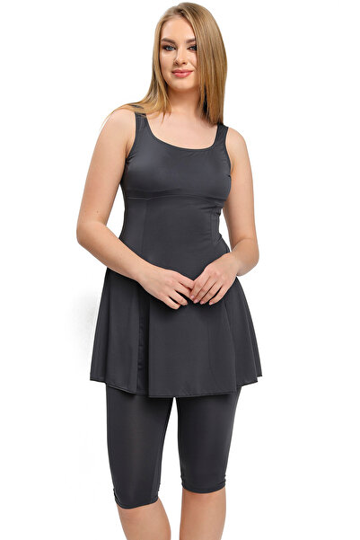 Haliç Mayo Zero Sleeve Semi-Closed Swimsuit 9034-18 Anthracite