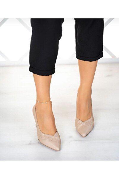 AGSMODASI Cream Color Stitched Women's Heeled Shoes