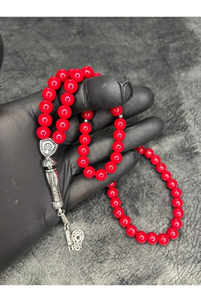 Mos Tespih Red Glass Beads Natural Stone Prayer Beads and Bracelet Set