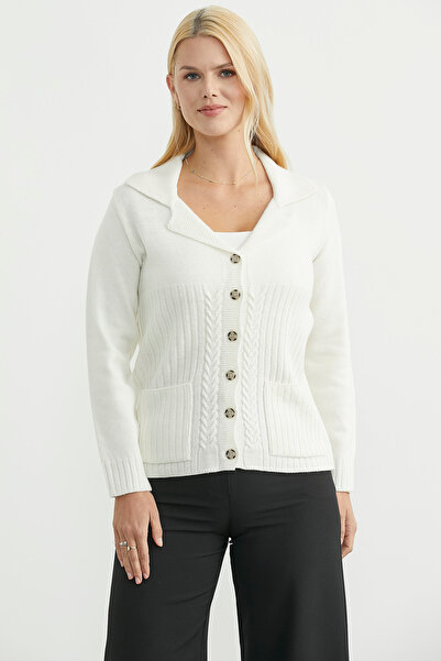 Sementa Wool Pocket Button Detailed Knitwear Jacket - Bone