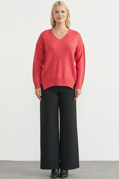 Sementa Oversize V Yaka Triko Kazak - Gül