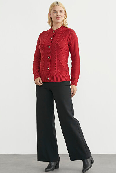 Sementa Buttoned Oversized Angora Knitwear Cardigan - Red
