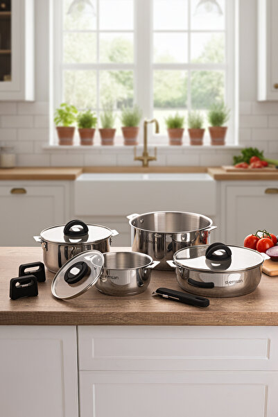 Emsan Steel Click 7 Piece Cookware Set Light Gray