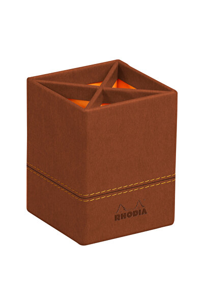 Rhodia Rhodiarama Pencil Holder Copper Suport instrumente scris, 8x8x11 cm, piele , maro,