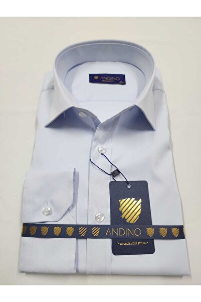 ANDINO Regularfit Blue Men's Shirt Stretch Fabric Stretch Fabric Collar with ...
