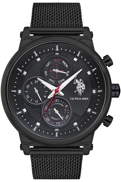 U.S. Polo Assn. USPA Crossing Black Stainless Steel Mesh Bracelet Black Dial ...