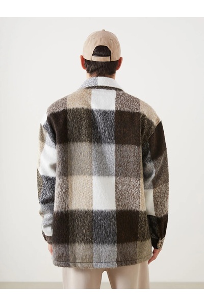 LC Waikiki XSIDE Кафява удобна мъжка риза с дълги ръкави и тартан мотив