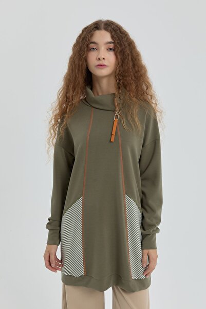 Nihan Yaka Detaylı Garnili Sweat Haki