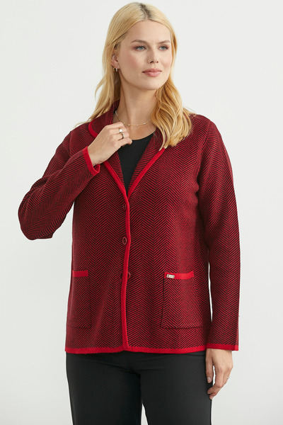 Sementa Houndstooth Shawl Collar Wool Knitwear Jacket - Red
